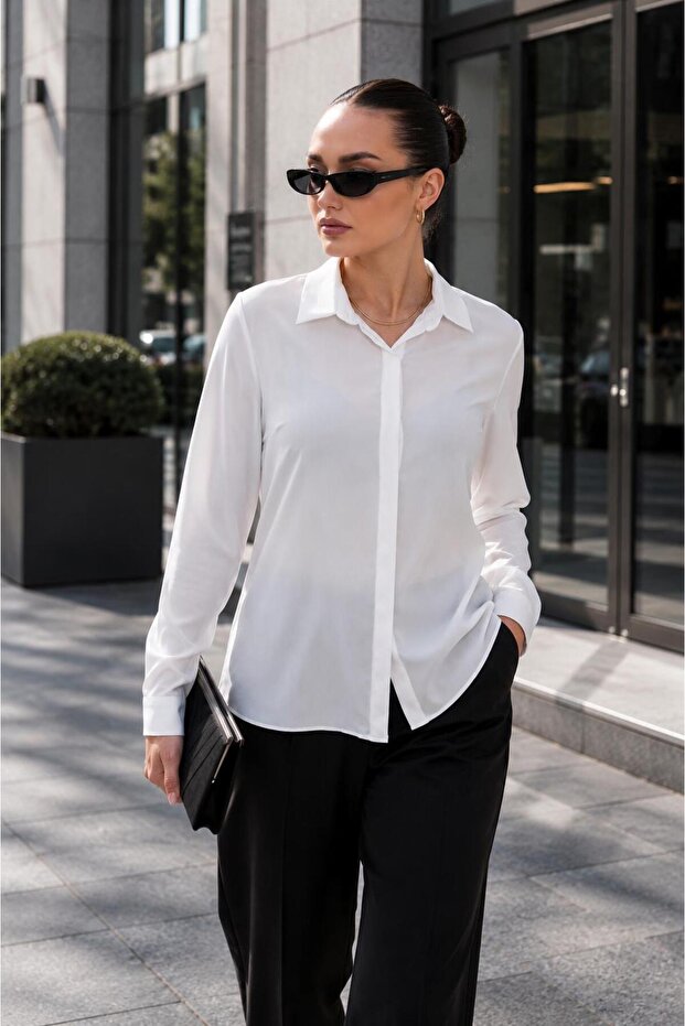 Women's Hidden Button Closure Detailed Shirt 265248