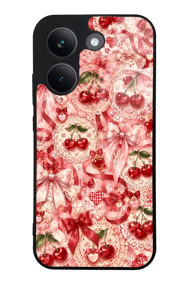 Xiaomi Poco X8 Pro Glossy Phone Case with Cherry Lace Fantasy Design