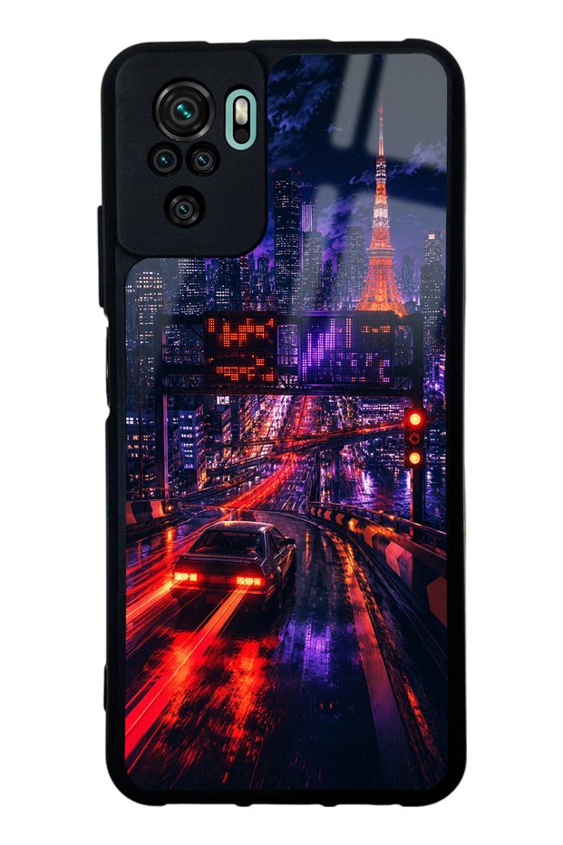 Xiaomi Redmi Note 10 Glossy Phone Case with Neon Tokyo Nights Design