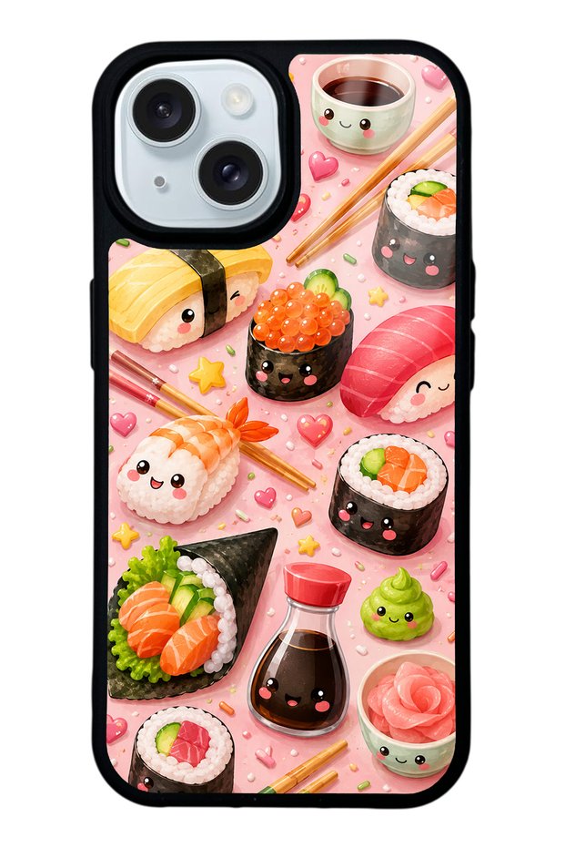 iPhone 15 Sushi Love Club Design Glossy Phone Case