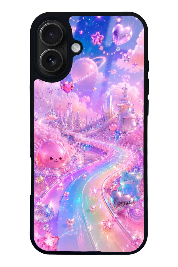 iPhone 16 Plus Crystal Heart City Design Glossy Phone Case