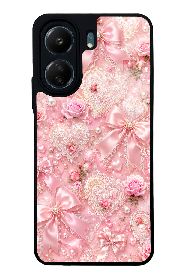 Xiaomi Redmi 13C Glossy Phone Case with Pink Lace Romance Design