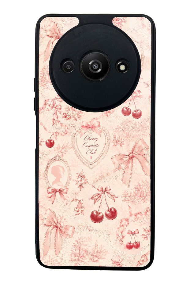 Xiaomi Redmi A3 Glossy Phone Case with Cherry Coquette Toile Design