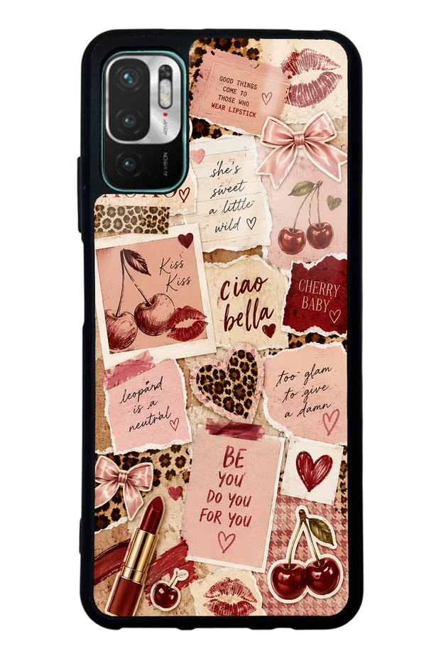 Xiaomi Redmi Note 10 5g Glossy Phone Case with Cherry Leopard Notes Design