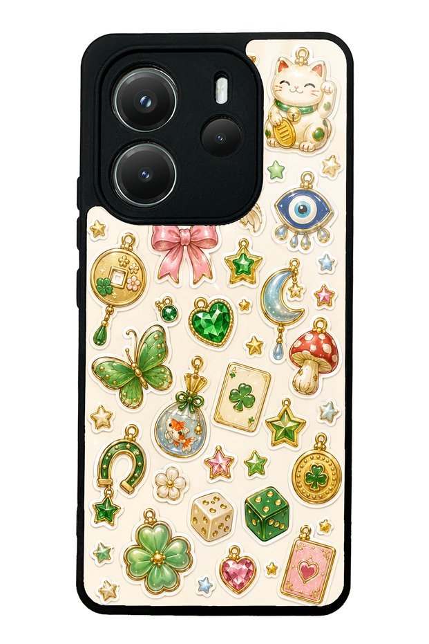 Xiaomi Redmi Note 14 4g Glossy Phone Case with Lucky Star Charms Design
