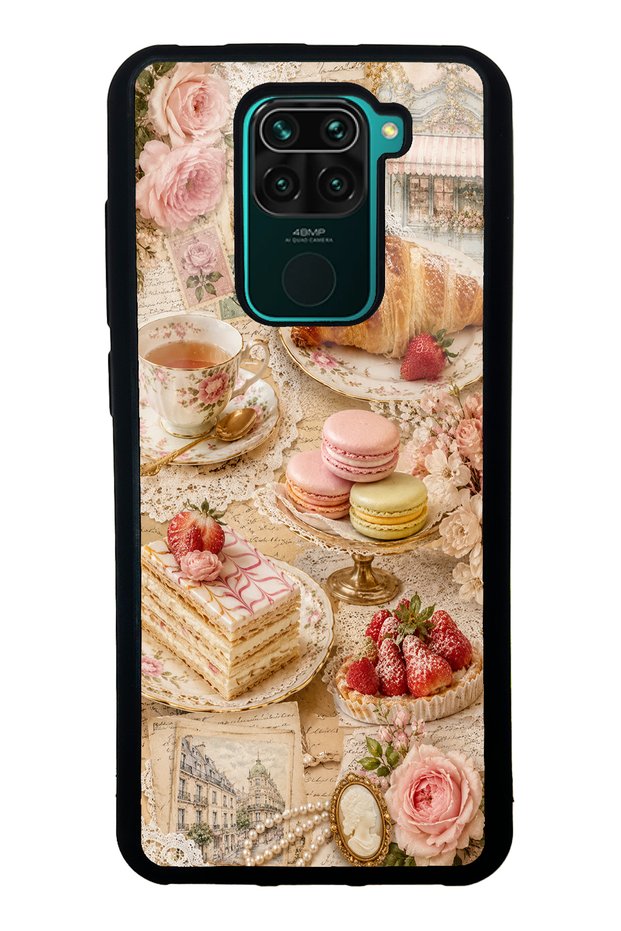 حافظة هاتف Xiaomi Redmi Note 9 بتصميم باريسي لامع بتصميم الشاي والمعجنات