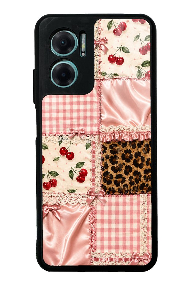Xiaomi Redmi Note 11E Glossy Phone Case with Cherry Leopard Patchwork Design
