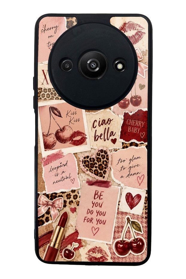 Xiaomi Redmi A3 Glossy Phone Case with Cherry Leopard Notes Design