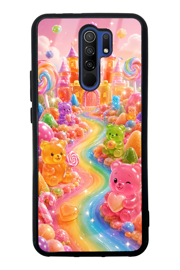 Xiaomi Redmi 9 Glossy Phone Case with Jelly Bear Castle Design
