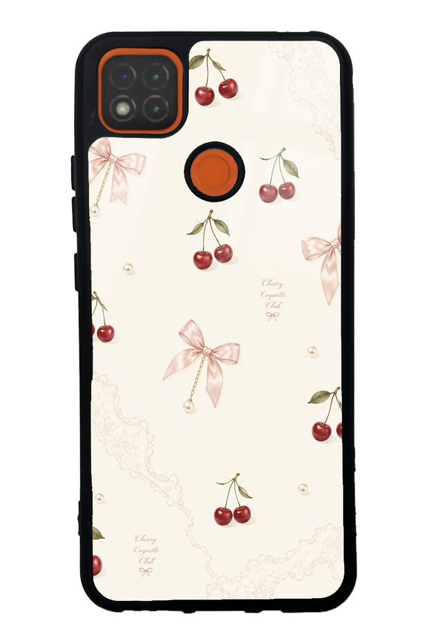 Xiaomi Redmi 9C Glossy Phone Case with Cherry Pearl Lace Design
