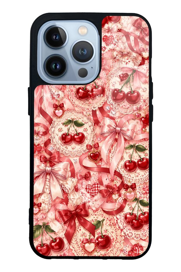 iPhone 13 Pro Glossy Phone Case with Cherry Lace Fantasy Design