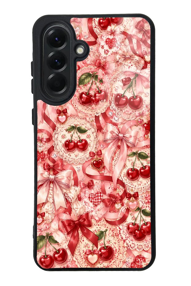 Samsung A56 Glossy Phone Case with Cherry Lace Fantasy Design