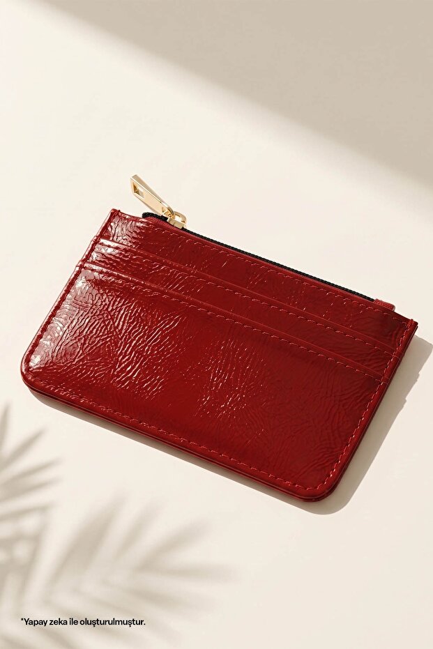 Zippered Red Card Holder Wallet