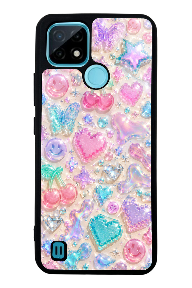 Realme C21 Y2K Glossy Phone Case with Jelly Charms Design