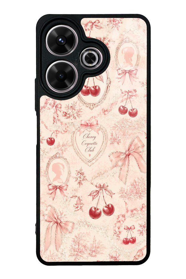 Xiaomi Redmi 13 4g Glossy Phone Case with Cherry Coquette Toile Design