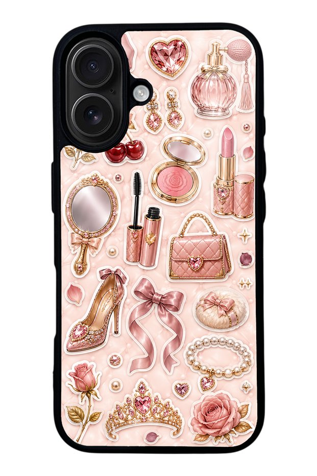 iPhone 16 Rose Gold Glam Design Glossy Phone Case