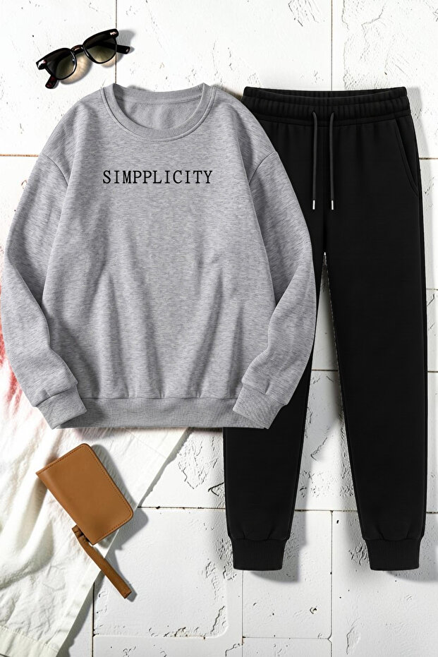 Unisex Simppli City Design Printed Crew Neck Sweatshirt - 2-Piece Tracksuit Set