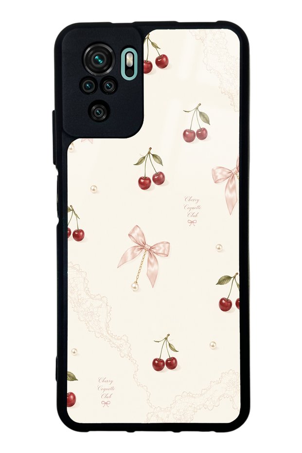 Xiaomi Redmi Note 10 Glossy Phone Case with Cherry Pearl Lace Design