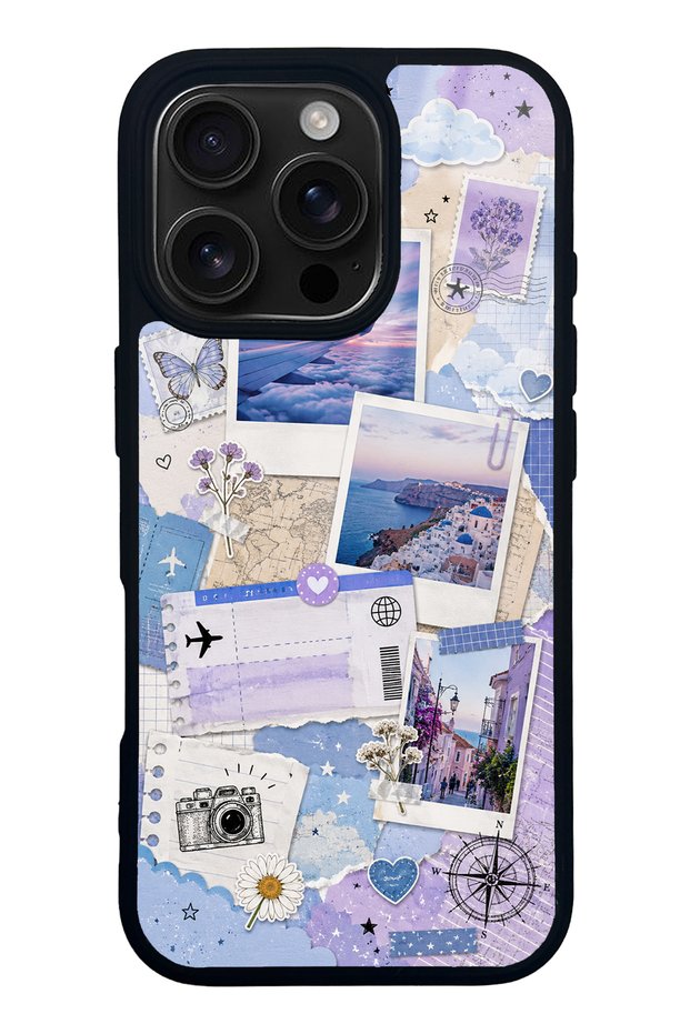 iPhone 16 Pro Pastel Travel Diary Design Glossy Phone Case