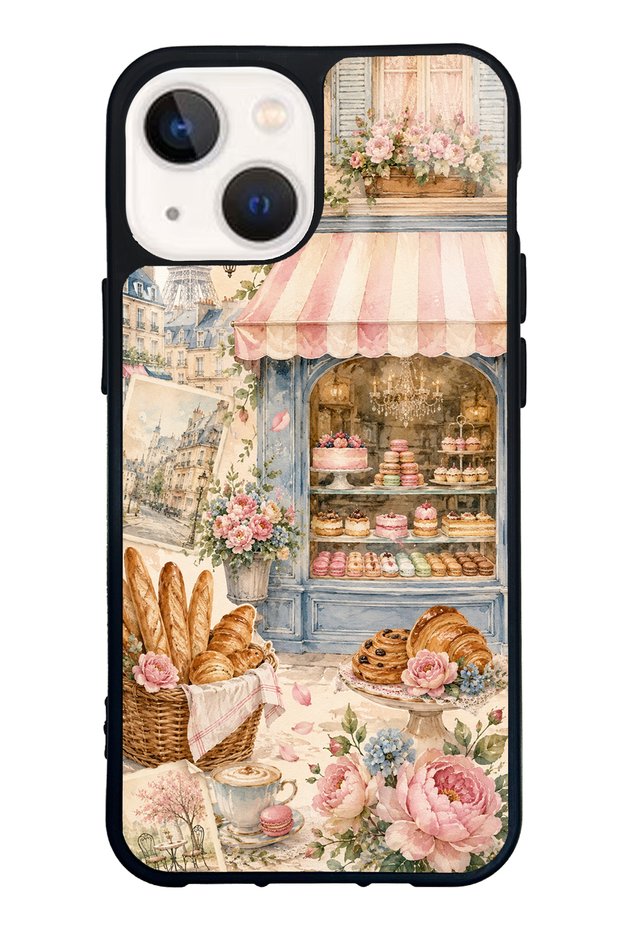 iPhone 13 Mini Paris Café Bloom Design Glossy Phone Case