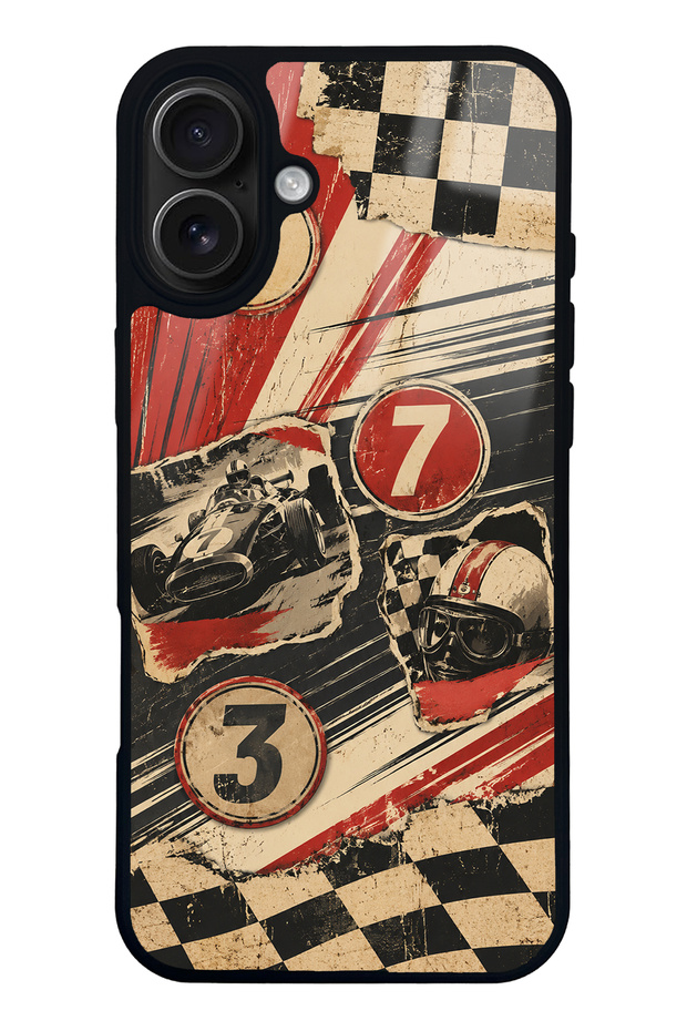 iPhone 16 Plus Retro Racing No. 7 Design Glossy Phone Cases