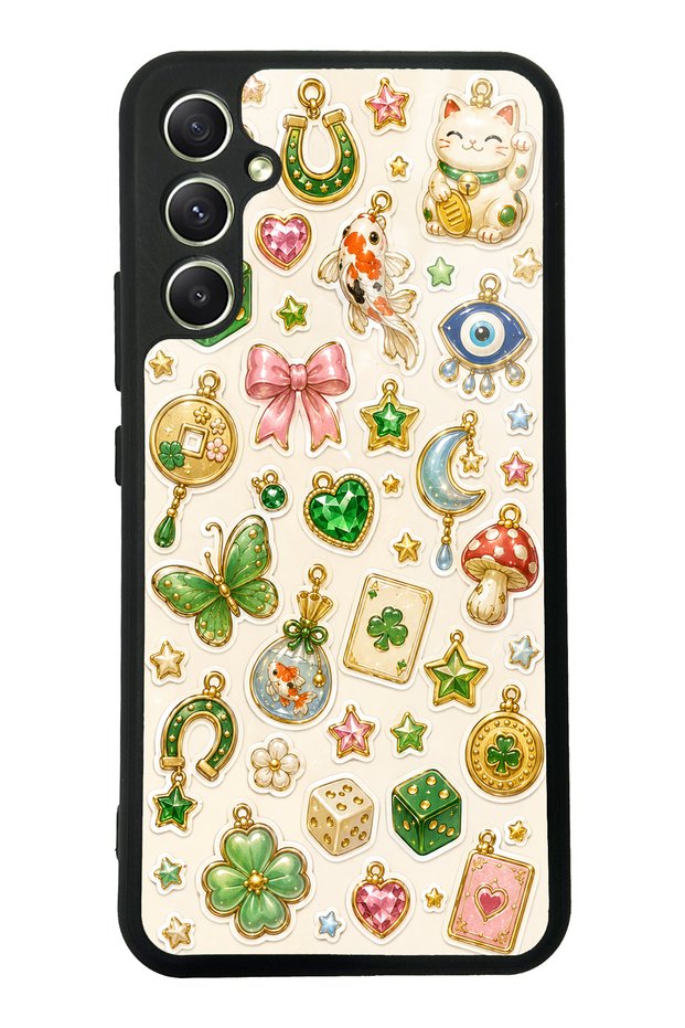 Samsung A34 Glossy Phone Case with Lucky Star Charms Design