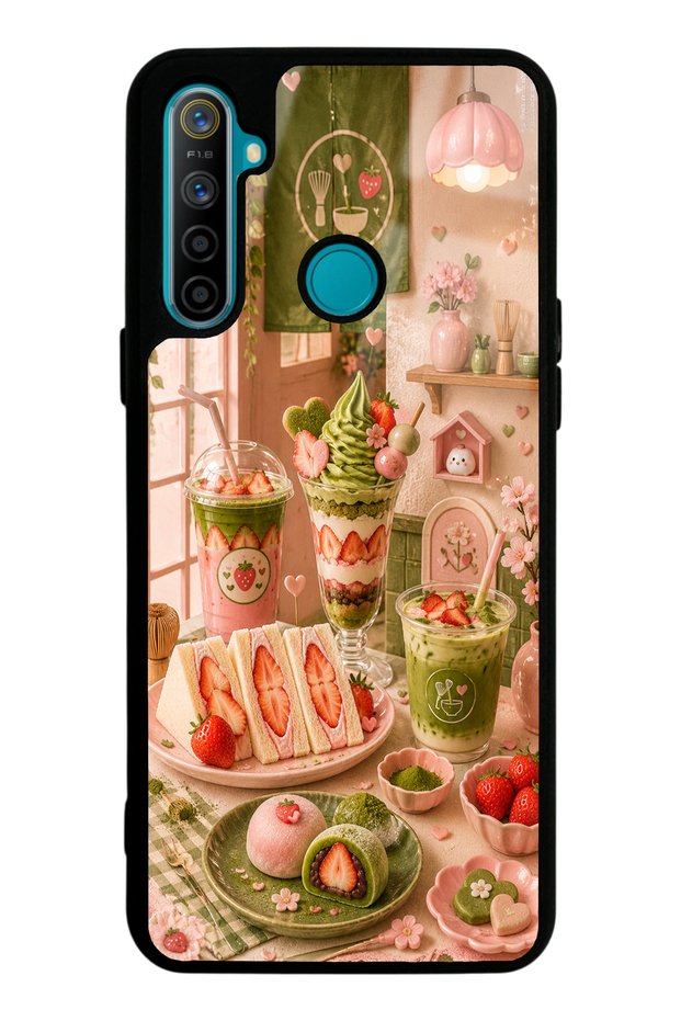 Realme 5I Glossy Phone Case with Berry Matcha Corner Design