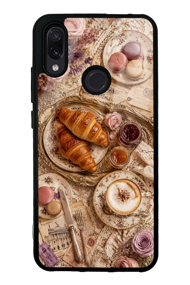 Xiaomi Redmi Note 7 Glossy Phone Case with French Café Romance Design