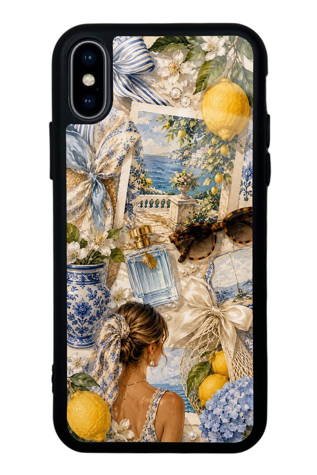 حافظة هاتف آيفون Xs Max بتصميم أملفي أزرق لامع