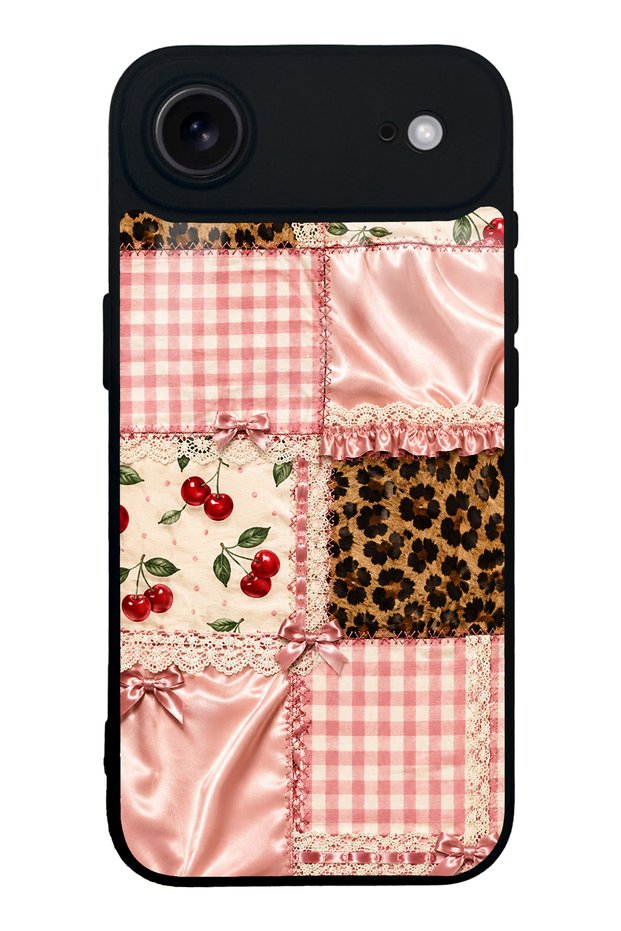 iPhone 17 Air Cherry Leopard Patchwork Design Glossy Phone Case