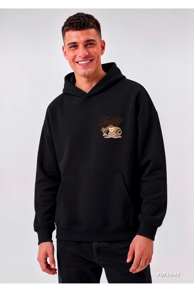 Teddy Printed Oversized Men's Hooded Sweatshirt