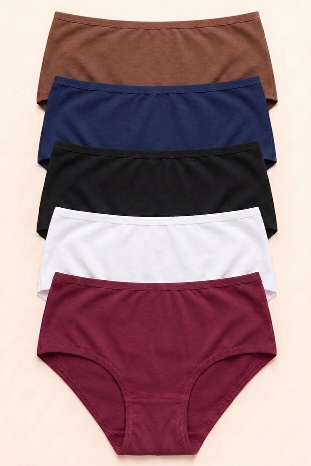 High Waist Bikini Panties 5-Piece Cotton Mixed Color Women's Set