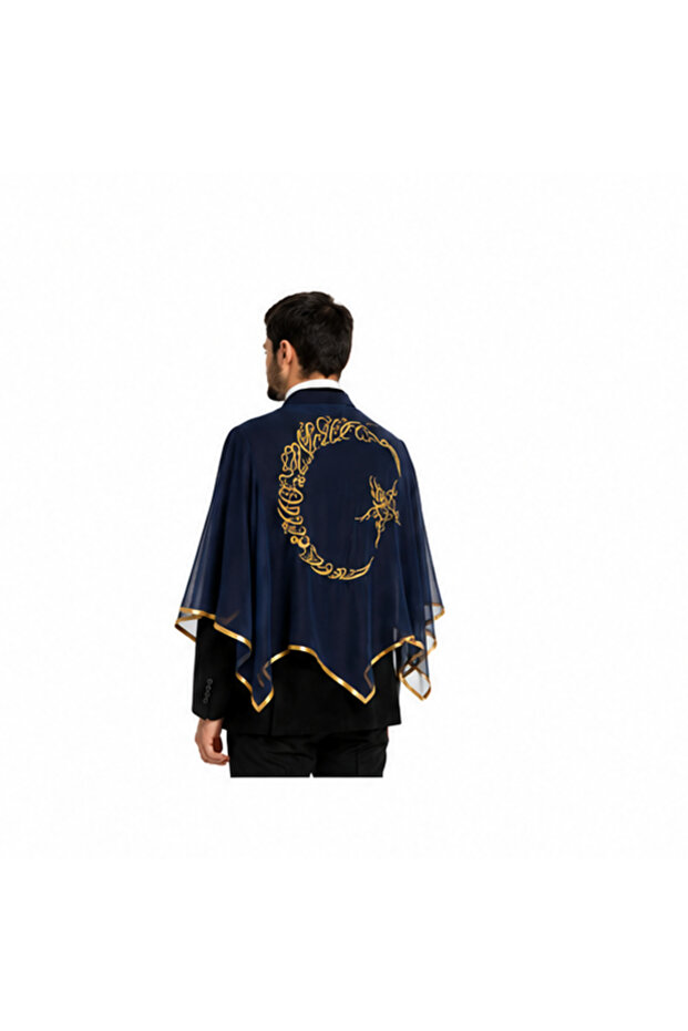Groom's Shawl (Vip) Navy Blue with Moon and Star Pattern