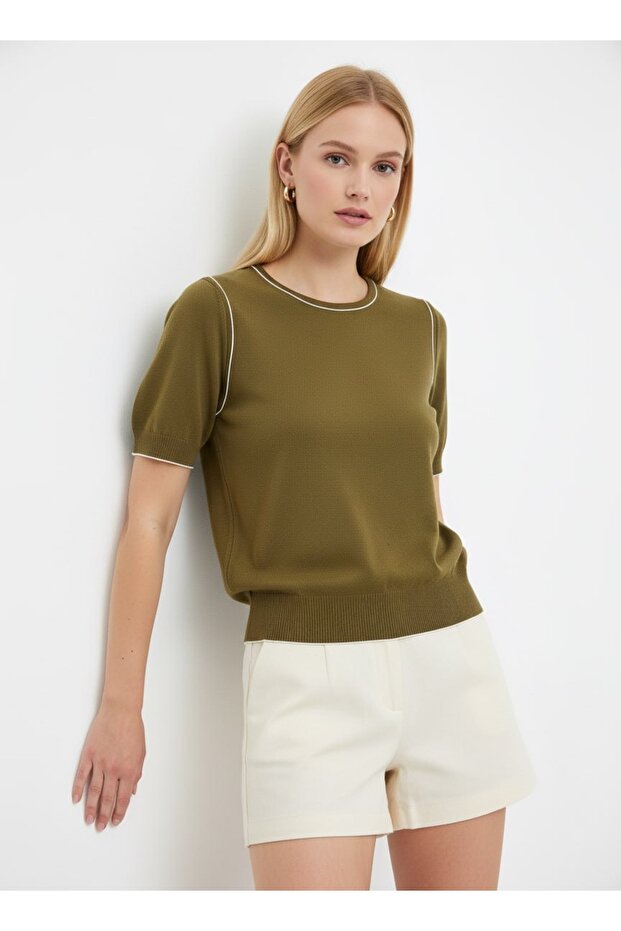 Women's Crew Neck Short Sleeve Striped Basic Knitwear Blouse