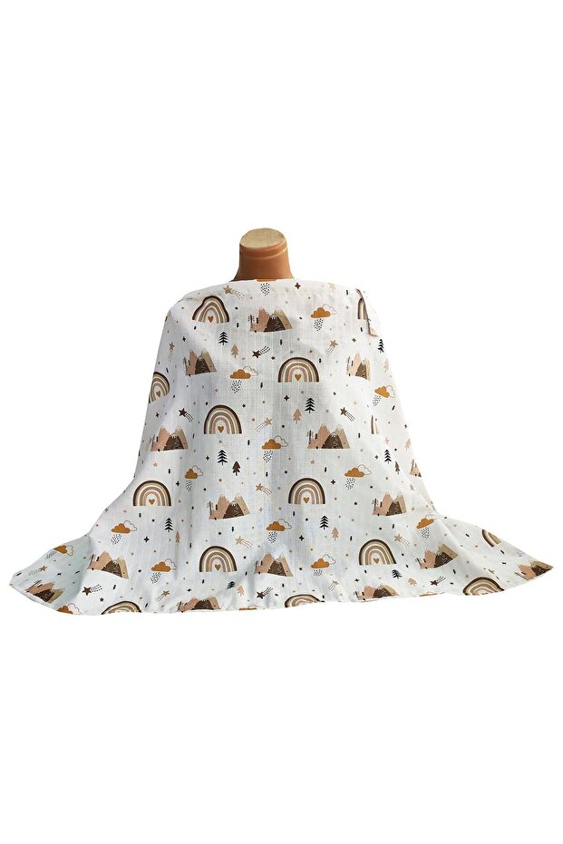Muslin Patterned Breastfeeding Apron - Rainbow - Brown