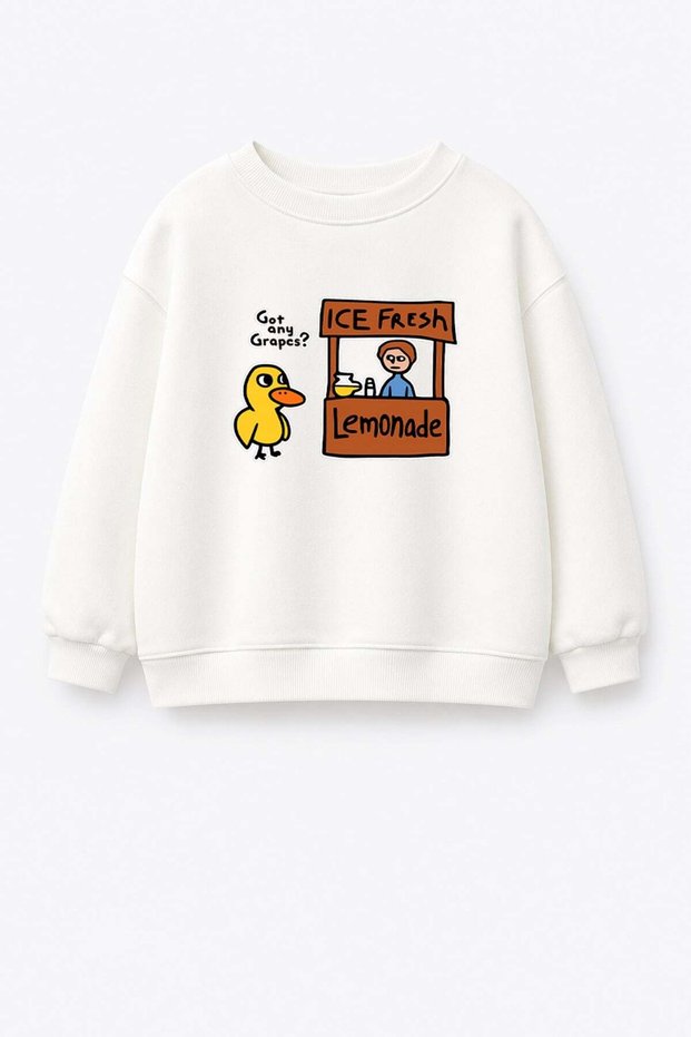 Unisex Kids Ecru Duck Printed 3 Thread Fabric Cotton Sweatshirt