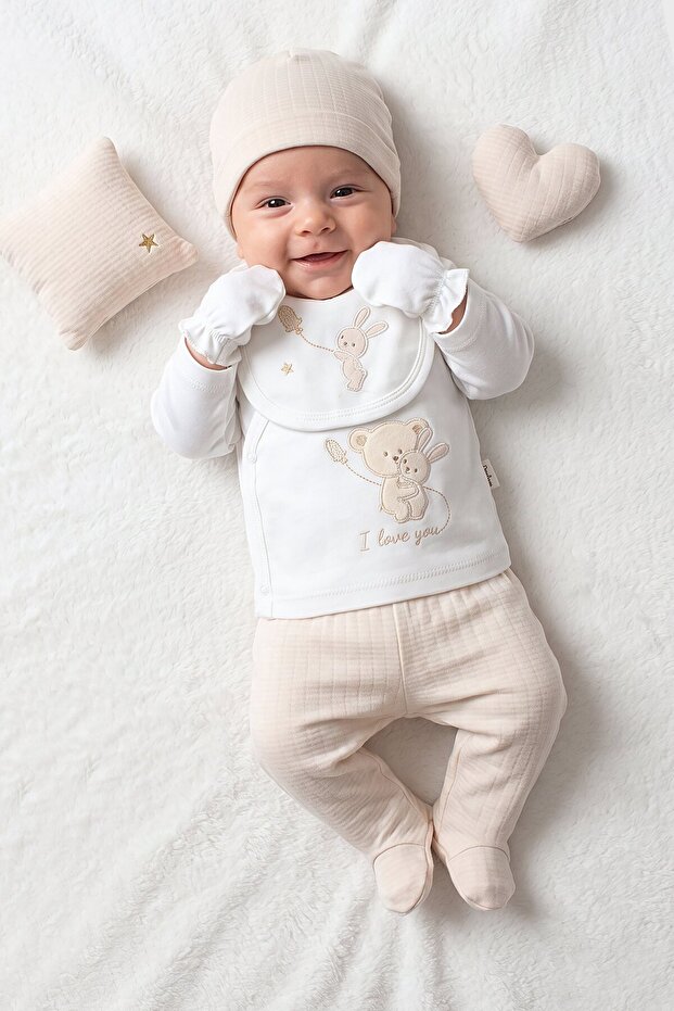 Hugging Teddy Bear Baby Girl 5-Piece Hospital Release Bodysuit Set