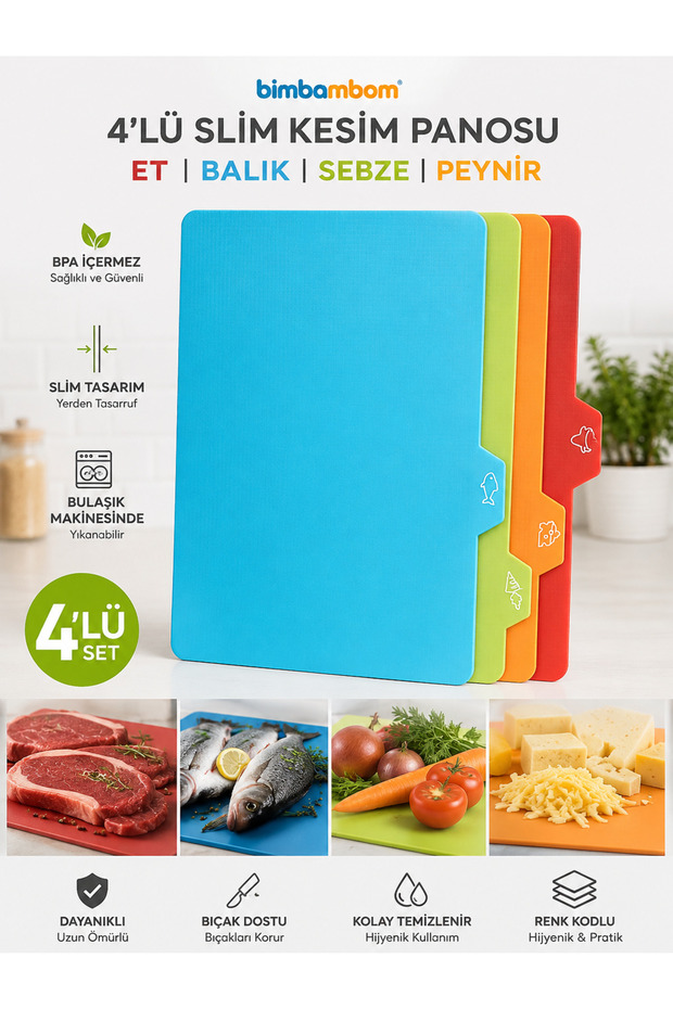 Cutting Board 4-Piece Slim Cutting Board, Meat, Fish, Vegetable, Cheese Cutting Board