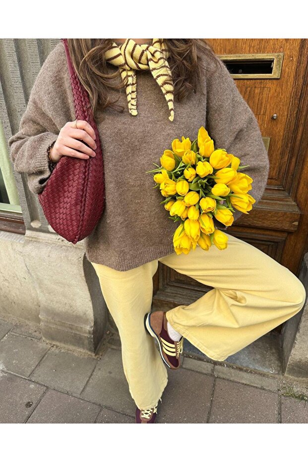 Milky Brown Soft Textured Knitwear Women's Sweater