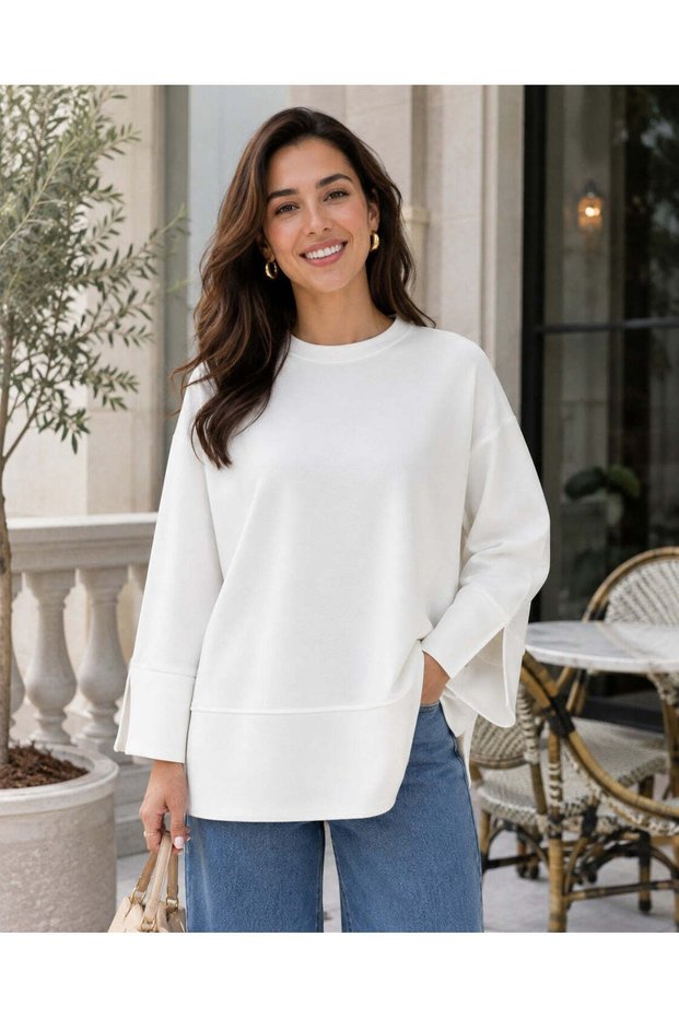 Women's Oversized Slit Long Sleeve Loose Blouse