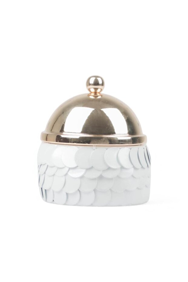 Metal Date Jar With Lid - 10 Cm Diameter - Small Size - Light Gold-White