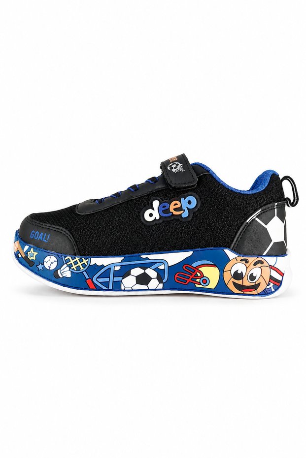 Boys' Black Blue Sports Shoes Football Patterned Velcro Casual Sneakers