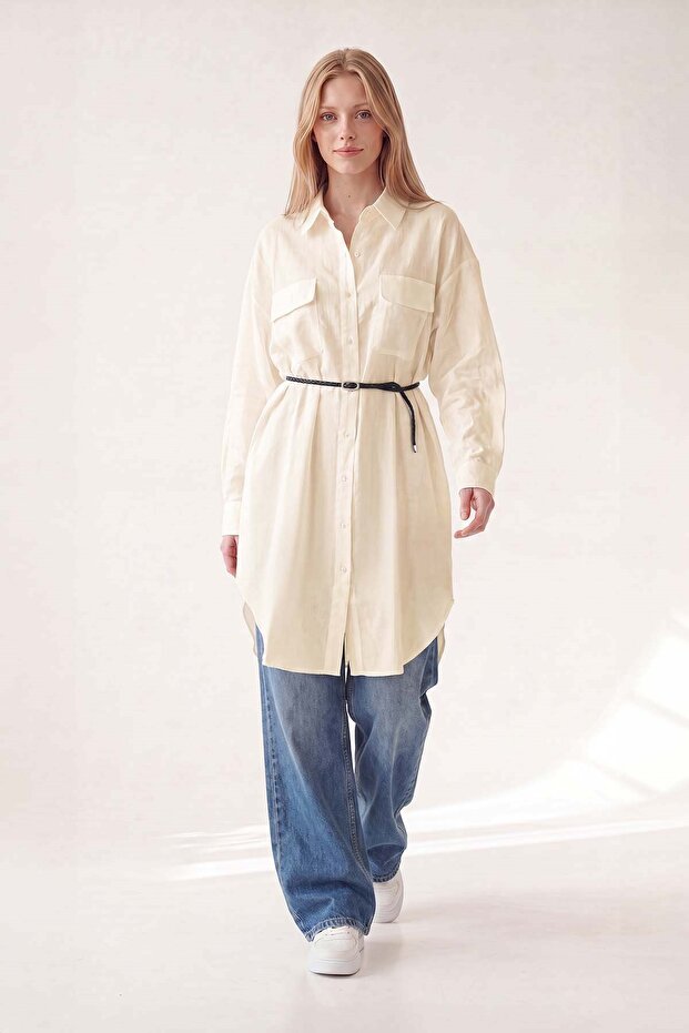 Yellow belt detailed long shirt