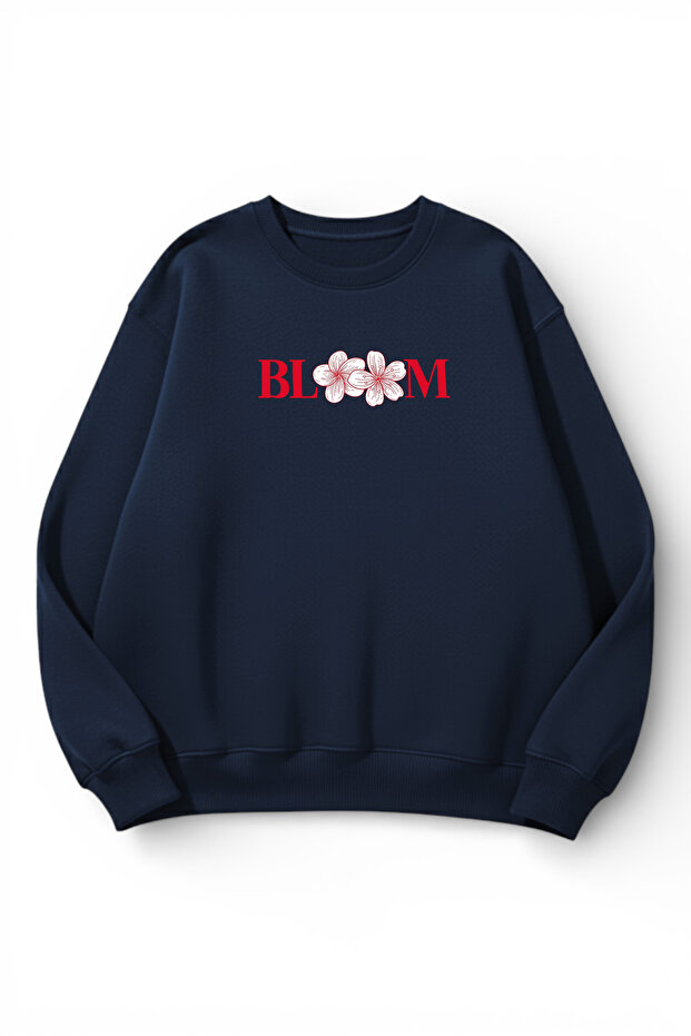 Unisex Soft Textured Bloom Printed Design Oversize 3 Thread Crew Neck Sweatshirt