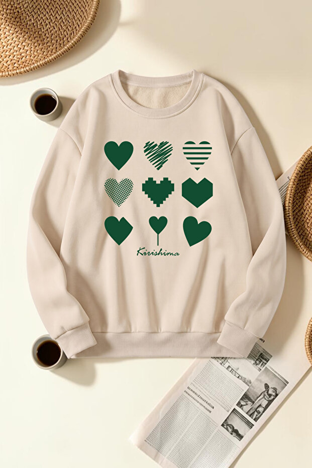 Unisex Kırıshıma Heart Printed Crew Neck Sweatshirt