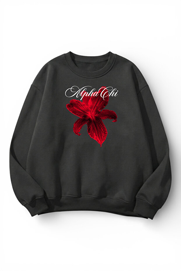 Unisex Soft Textured Chi Alpha Printed Design Oversize 3 Thread Crew Neck Sweatshirt