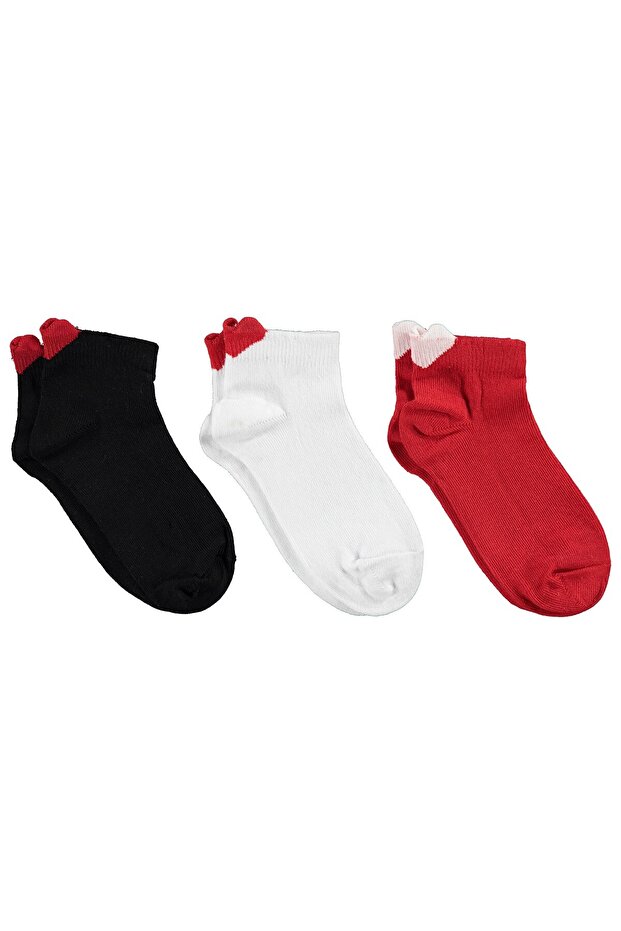 3D Heart 3-Piece Booties Socks for Girls Aged 2-12