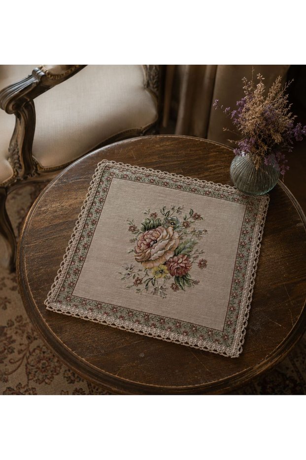 Vintage Bouquet Tapestry Fiskos Cover – 40X40 Square Decorative Coffee Table Cover