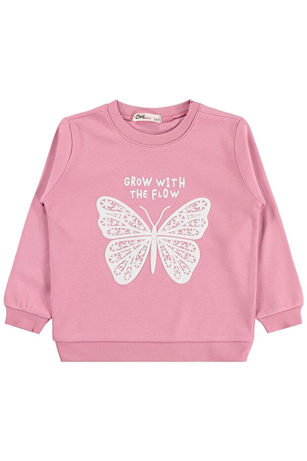 Butterfly Printed Sweatshirt for 2-5 Years Old - Pink
