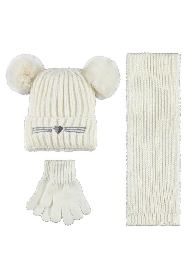 2-5 Years Old Scarf, Beanie and Glove Set - White